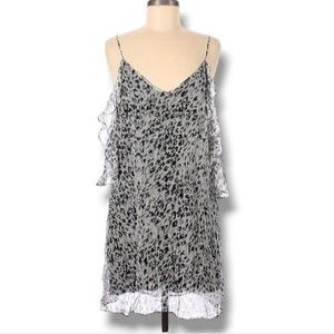 Ella Moss Silk Dress Size L Black White Lightweight Flowy Sleeveless Ruffle